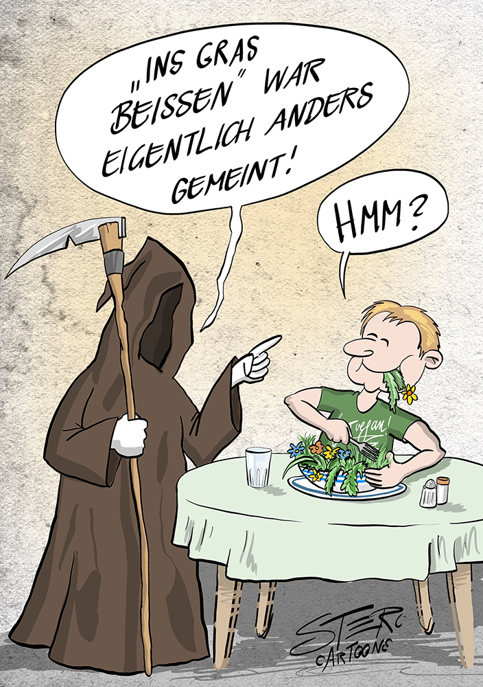 Cartoon Sensemann Tod vegan